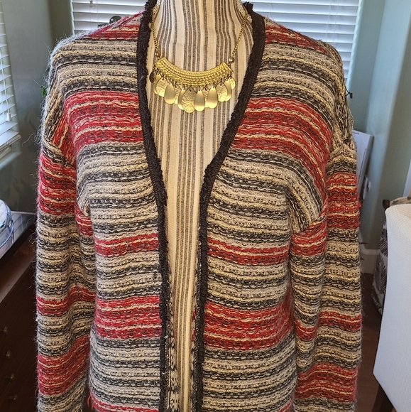 H&M Open Front Striped Hobo Sweater in Red - Picture 5 of 10